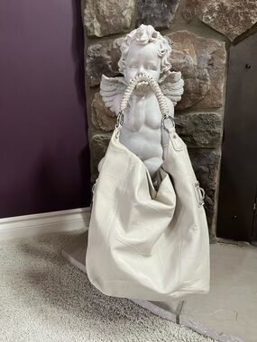 Adrienne Vittadini Cream Braided-Handle Leather Hobo